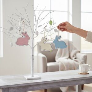 Hobby Lobby Pastel Bunny Ornaments - Pink/Cream/Blue Wood/Metal Set-3 NWT